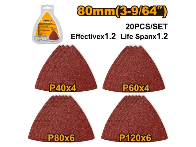 Ingco SET PAPEL LIJA X20 DELTA TRAINGULO INGCO AKTS080201