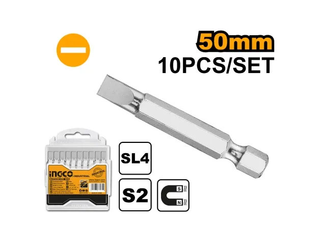 SET X 10 PUNTA ATORNILLADOR CHATA SL6.0X1.0 50MM INGCO SDB11SL423