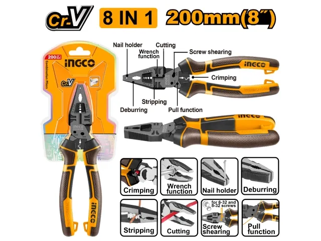 Ingco PINZA UNIVERSAL 8" 200MM CR-V MULTIFUNCION 8 EN 1 INGCO HMFCP28200