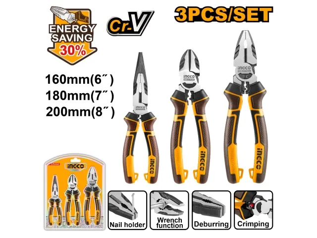 Ingco JUEGO 3 PINZAS 8" 7" 6" UNIVERSAL ALICATE PINZA PTA FINA INGCO INDUSTRIAL HKHLPS2831